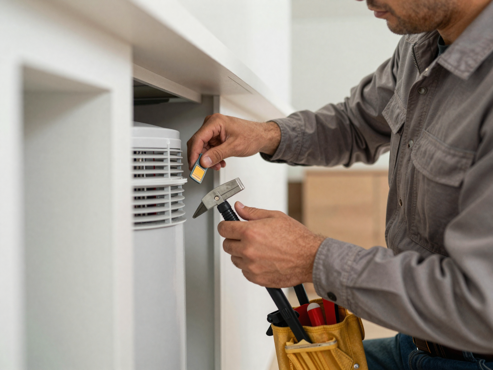 Professional HVAC technician working on heating system